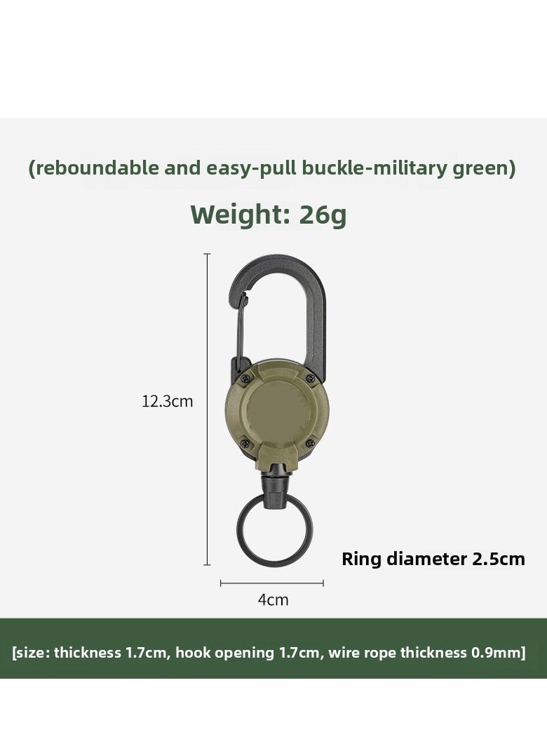 سلسلة مفاتيح قابلة للسحب بتصميم تكتيكي مع مشبك تسلق، حامل بكرة سلك فولاذي مقاوم للفقد في الهواء الطلق - Image 1